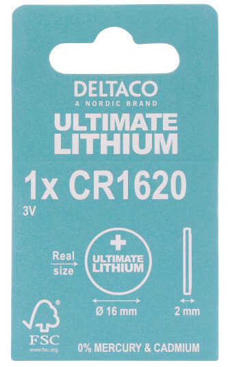 Deltaco CR1620 Lithium Knappcellebatteri 3V - 1-pk Deltaco CR1620 Lithium Knappcellebatteri 3V - 1-pk