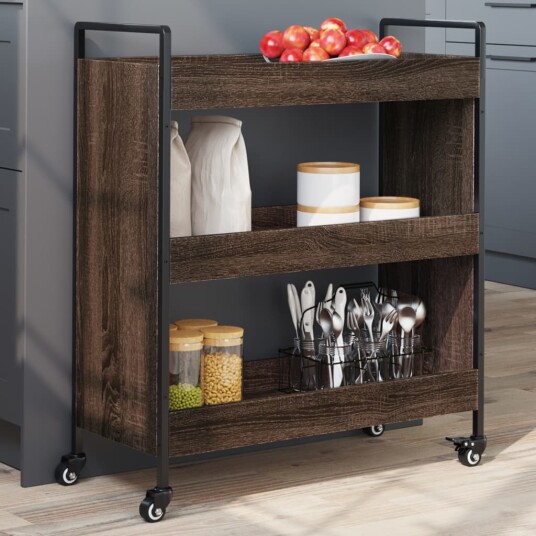 Kjøkkentralle brun eik 70x30x82 cm konstruert tre 842320