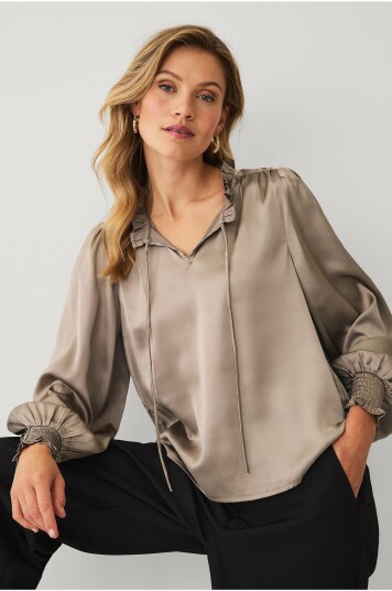 Ellos Collection   Bluse med volanger   Brun