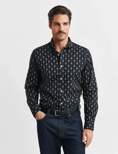 GANT Reg Paisley Printed Twill Shirt - Navy - XXL GANT Reg Paisley Printed Twill Shirt - Navy - XXL