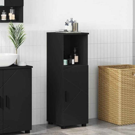 Baderomsskap Svart 30 x 35 x 95 cm Konstruert tre & Metall Baderomsskap Svart 30 x 35 x 95 cm Konstruert tre & Metall