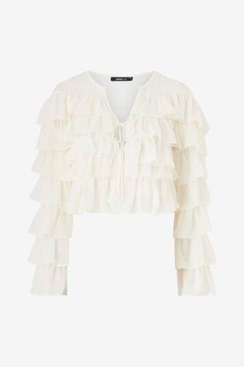 Gina Tricot Bluse Flounce Blouse Hvit