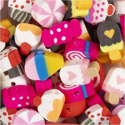 Diverse Figurperler Godteri kaker og is dia 10 mm hullstr 1,5 mm 60 stk 1 pk