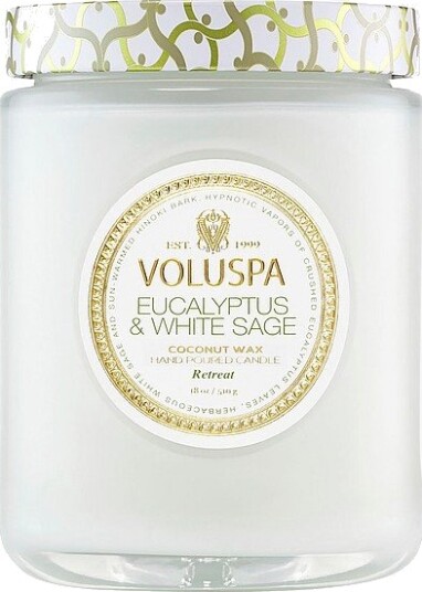Voluspa Eucalyptus & White Sage Large Glass Jar Candle 100H Hvit