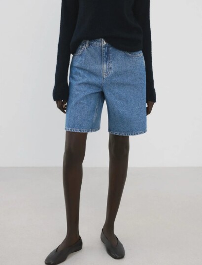Mango High Waist Straight Fit Denim Shorts Blue 42