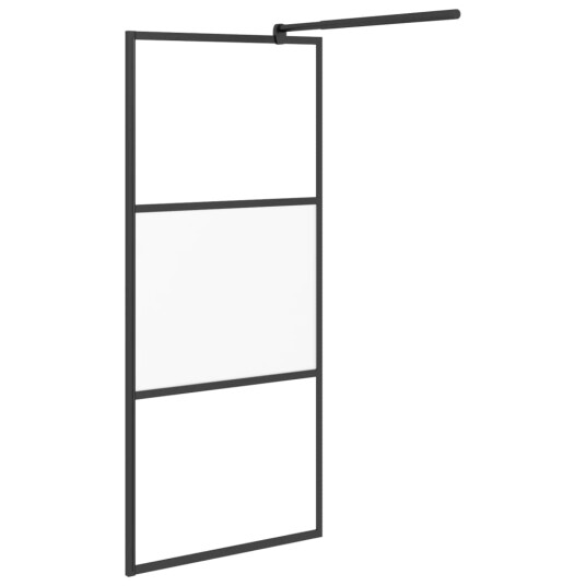 vidaXL Dusjvegg med hylle svart 80x195 cm ESG-glass og aluminium