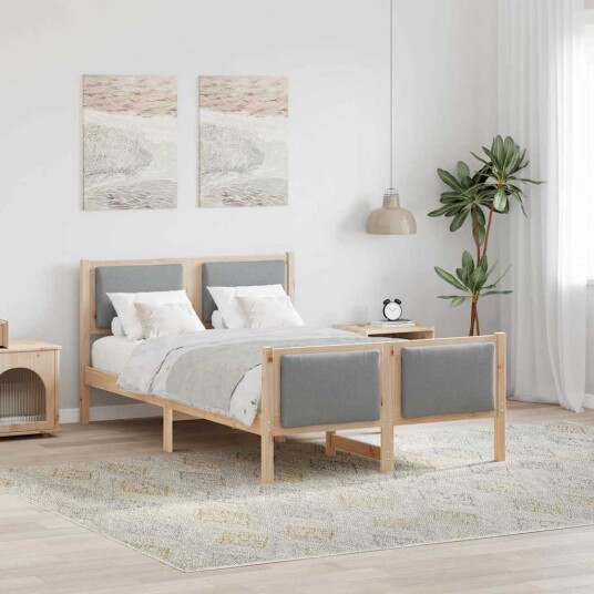 Sengestamme med hodegjerde Lysegrå 120 x 200 cm stoff
