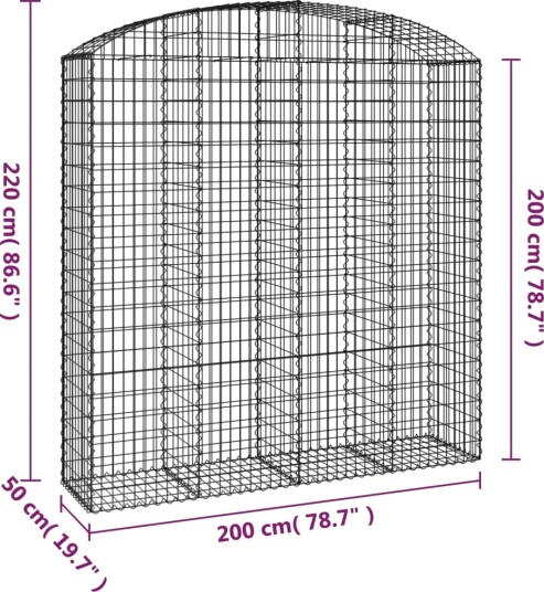 vidaXL Gabionkurv buet 200x50x200/220 cm galvanisert jern