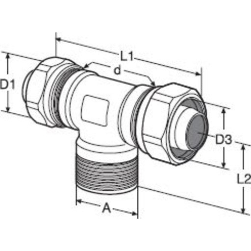 TA PEX tee 22 mm x 1/2" x 22 mm