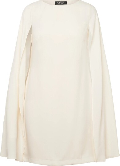 Lauren Ralph Lauren Cape Georgette Cocktail Dress Cream 42