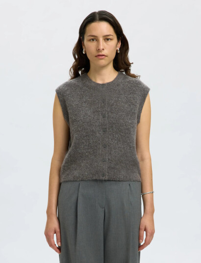 Selected Slflulu Sl Button O-Neck Vest Noos - Grey - XXL