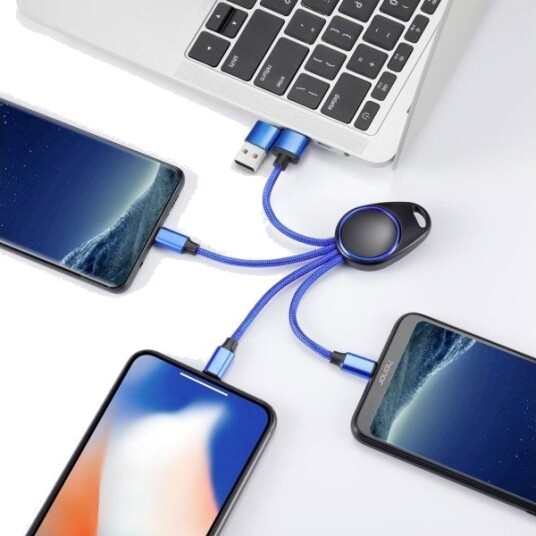 Smart Usb Ladekabel Usb 2.0 Apple Lightning Usb A Han Usb C Kontakt Usb Micro B Han 0,15 M Blå Aluminium Med Otg