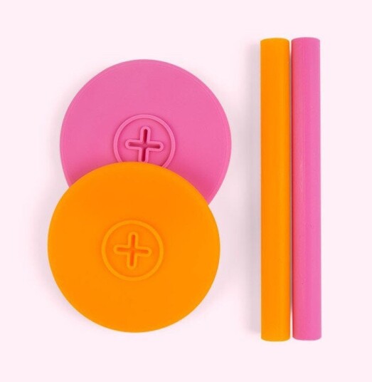 COGNIKIDS Sip Sugerør &  Lokk 2-pack Tangerine/Flamingo