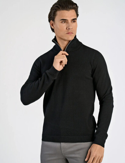 Lindbergh 100% Recycle Knit Half Zip - Black - XXL