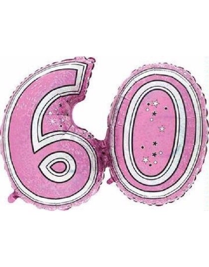 Tallet 60 Rosa Holografisk Folieballong 81 cm