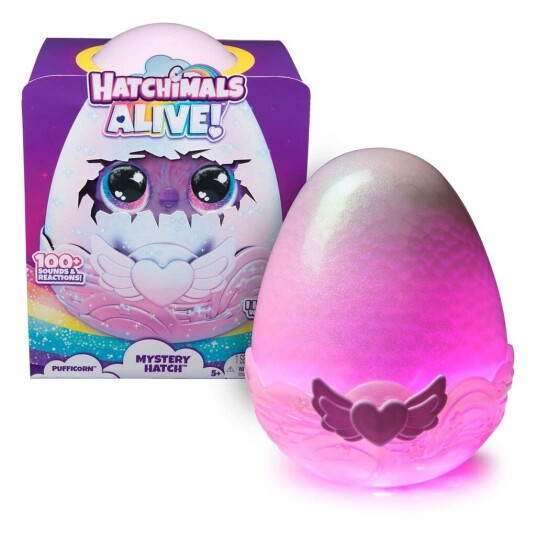 Hatchimals Alive Mystery Hatch Pufficorn Interaktiv Kosedyr med Lyd og Reaksjoner