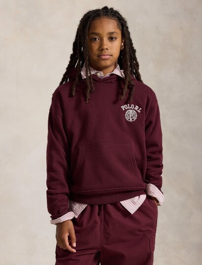 Ralph Lauren Kids Big Fit Logo Fleece Hoodie Burgundy L