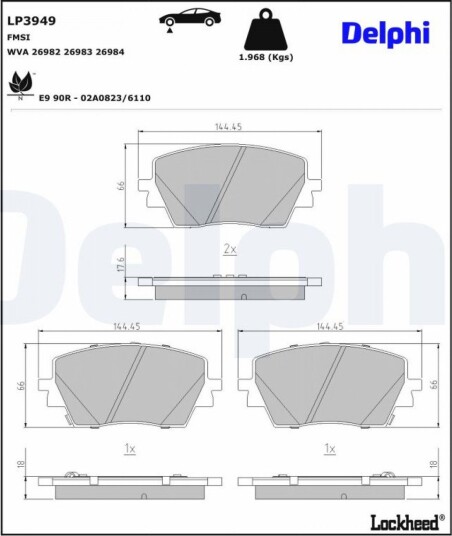 DELPHI LP3949 Bremseklosser DELPHI LP3949 Bremseklosser