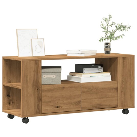 TV benk med hjul artisan eik 102x34,5x43 cm konstruert tre