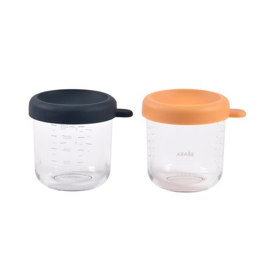 Beaba Sett Med Glasskrukkebeholdere Med Lukking 2 X 250 Ml Nattblå/Honning