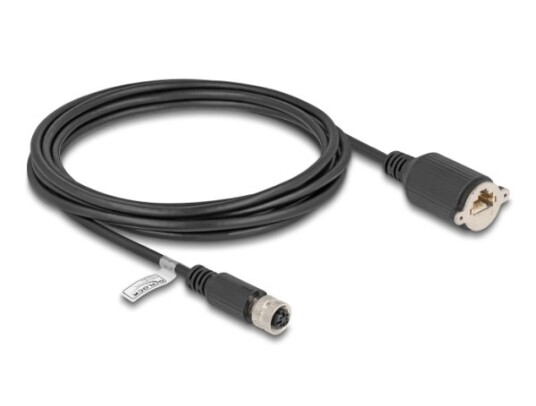 Delock M12-Kabel D-Kodet 4-Pins Kontakt Til Rj45-Kontakt For Installasjon Cat.5E Ftp 3 M Svart