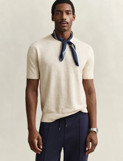 GANT Slub Cotton Linen Ss C Neck Beige XL