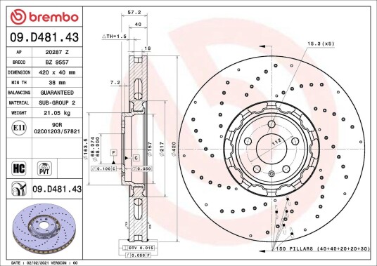 Bremseskive BREMBO 09.D481.43 Bremseskive BREMBO 09.D481.43