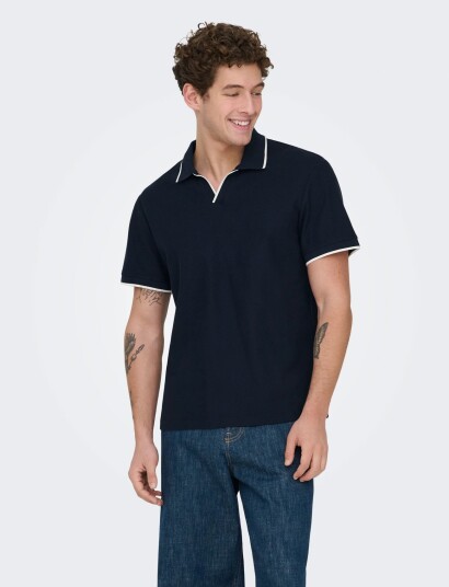 ONLY & SONS Onsaston Reg Ss Frml Resort Polo   Navy   M