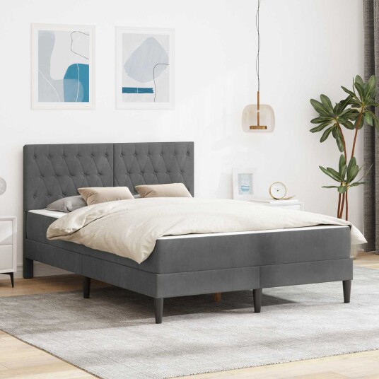 vidaXL Sengeramme med madrass Mørkegrå 140 x 200 cm Fløyel vidaXL Sengeramme med madrass Mørkegrå 140 x 200 cm Fløyel