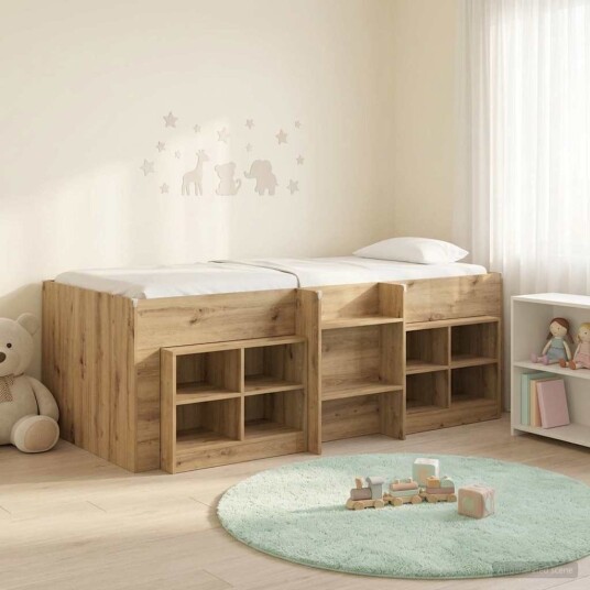  Loft Seng Ramme med Skap 3 pcs Artisan eik Konstruert tre