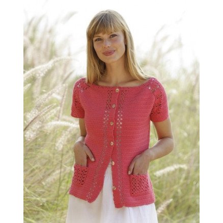 Warm Apricot Cardigan by DROPS Design Jakke Hekleoppskrift str S XXXL
