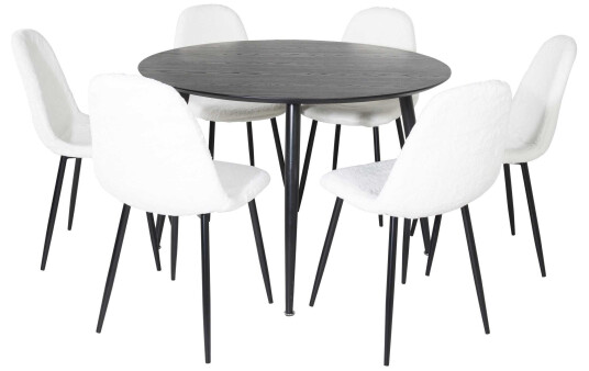 Venture Design Dipp & Polar spisegruppe Svart/hvit 6 st stoler & bord 115 cm