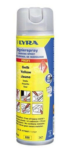 Lyra Markeringsspray Gul - 500 Ml. (4180) - Un 1950 Aerosoler, Brannfarlige 2.1.