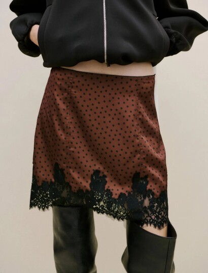Mango Polka Dot Slip Skirt Black S