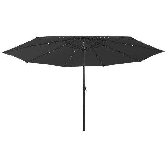 vidaXL Parasoll med LED-lys og metallstang 400 cm svart