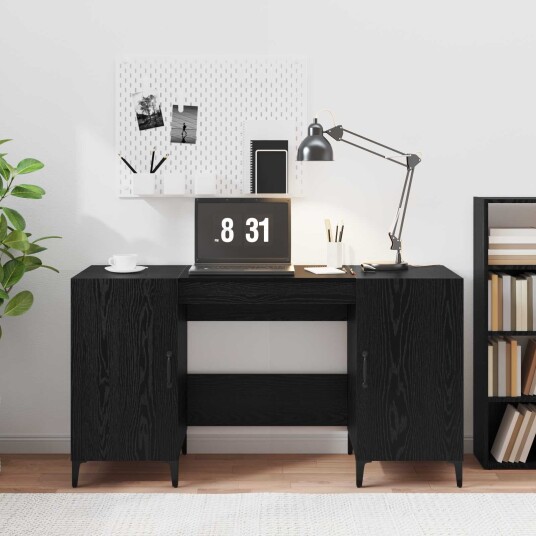 vidaXL Skrivebord med dør Svart Eik 140 x 50 x 75 cm Konstruert tre