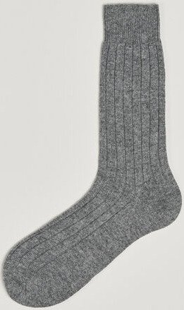 Bresciani Wool/Cashmere Ribbed Socks Grey Melange