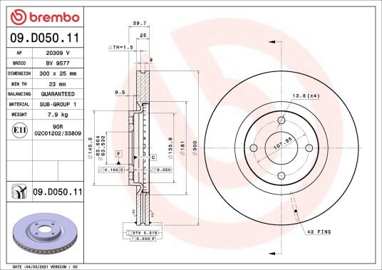 Bremseskive BREMBO 09.D050.11 Bremseskive BREMBO 09.D050.11