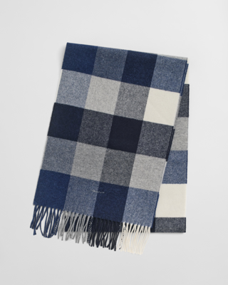 GANT Wool Multi Checked Scarf   Blue   