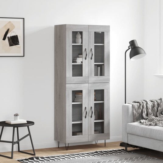 Highboard grå sonoma 69,5x34x180 cm konstruert tre