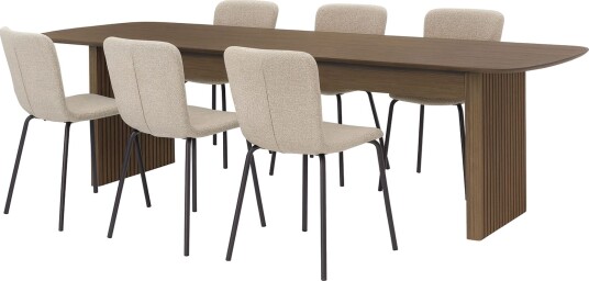 Richeto spisebord 210 cm med 6 Katy spisestoler - Røkt eik / Greige bouclé