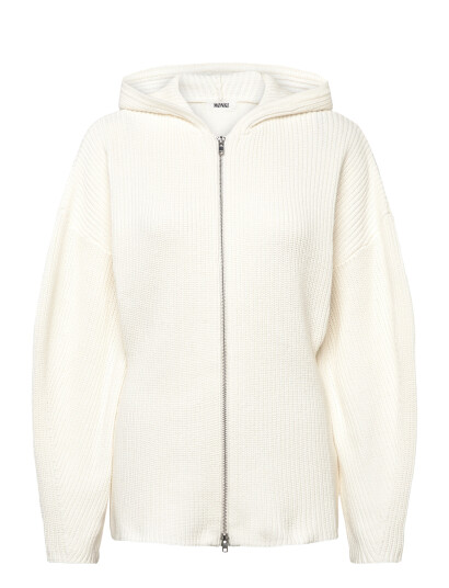Monki Long Knitted Zip Hoodie CreaM
