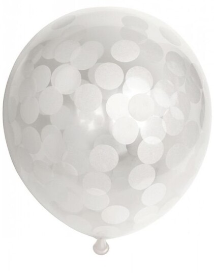 6 stk 30 cm Gjennomsiktige Ballonger med Hvite Store Konfettier