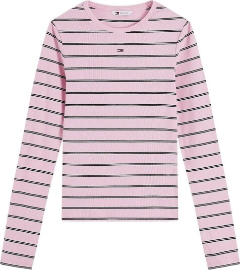 Tommy Jeans Tjw Slim Essential Rib Ls PINK SUGAR STRIPE M