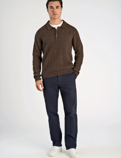 Lindbergh Lambswool L/S Button Polo - Brown - L