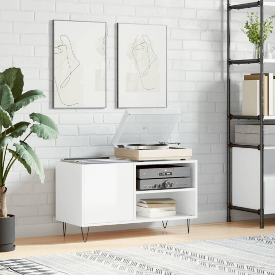 Hifi benk høyglans hvit 85x38x48 cm konstruert tre Hifi benk høyglans hvit 85x38x48 cm konstruert tre