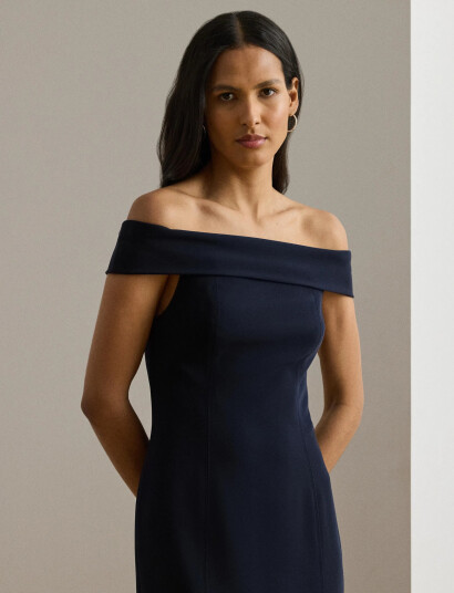 Lauren Ralph Lauren Crepe Off-The-Shoulder Gown - Navy - 42