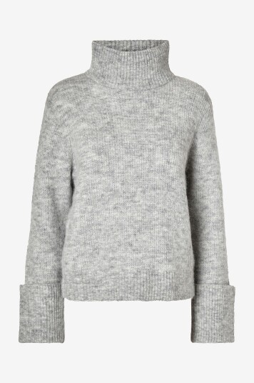 Selected FEMME - Genser slfSia Ras LS Knit High Neck - Grå