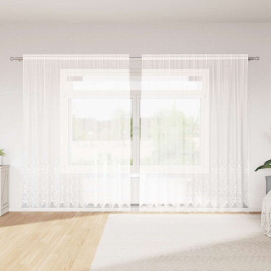 Gardiner med gardiner Blomster Hvit 300 x 220 cm Polyester