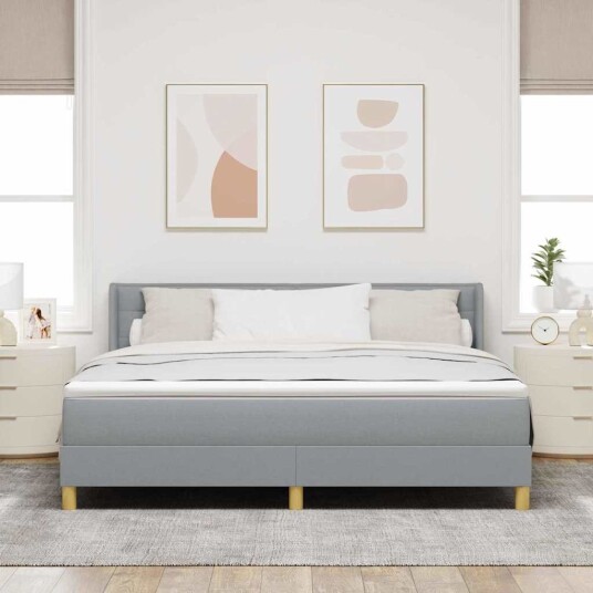 Boksfjær seng med madrass Lysegrå 180x200 cm Stoff
